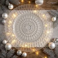 Assiette de présentation en verre transparente style vintage avec dentelle, bordure florale, assiettes décoratives rondes pour mariage, douche nuptiale, décoration de table de fête, vente en gros