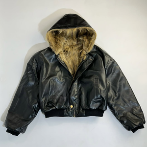 Giacca con cappuccio con Logo frontale in <span class=keywords><strong>pelle</strong></span> e pelliccia reversibile invernale da <span class=keywords><strong>uomo</strong></span> a prova <span class=keywords><strong>di</strong></span> vento impermeabile Patchwork <span class=keywords><strong>Bomber</strong></span> - Product Image 5