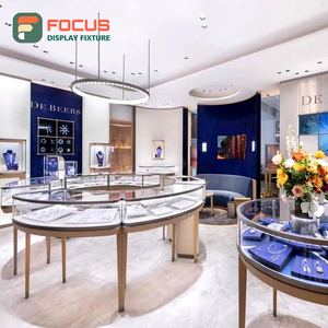 Vitrina de Exhibición de Joyería de Lujo, Moderna, de Madera, Vidrio y Metal, con Iluminación LED, para Boutique de Alta Gama - Product Image 1