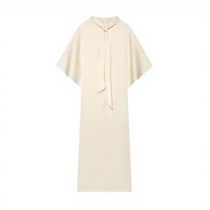 Women's for Solid <b>Vintage</b> <b>Summer</b> Maxi <b>Dress</b> with Tie Neck Cap Sleeve Loose Fit Casual Woven 100% Polyester - Product Image 4