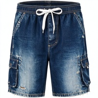 Shorts en denim personnalisés ODM, taille élastique, délavage vintage, streetwear, coupe oversize, effet soleil, Gorpcore, bleu ardoise, shorts en molleton