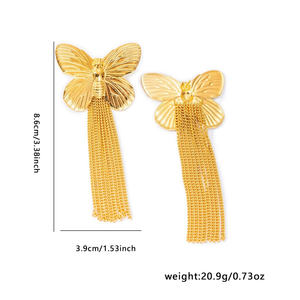 أقراط نسائية كبيرة على شكل فراشة من الفولاذ المقاوم للصدأ مع شراشيب، إكسسوارات مقاومة للماء، مجوهرات أنيقة للنساء - Product Image 6