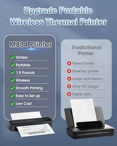 Imprimante thermique sans encre <span class=keywords><strong>portable</strong></span> Phomemo M834 A4 300 dpi compatible avec les téléphones et les ordinateurs portables pour les voyages/bureau/maison - Product Image 2