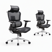 Chaise de bureau ergonomique pivotante en maille d'aluminium 6D avec appui-tête 3D, dossier séparé et soutien lombaire auto-adaptatif pour bureau à domicile