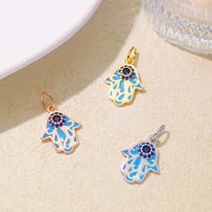 Emaille reines Sterling silber kleine vergoldete Zirkon stein Fatimal Eye Hamsa Hand Charm Halskette - Product Image 1