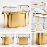 Comptoir de présentation de bijoux de luxe en or avec LED, robuste, en aluminium et verre trempé, dimensions personnalisées pour les centres commerciaux et les boutiques de luxe
