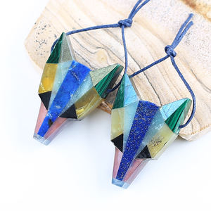 Modis kustom kepala serigala liontin kalung dengan beberapa batu permata <span class=keywords><strong>Intarsia</strong></span> untuk hadiah - Product Image 2