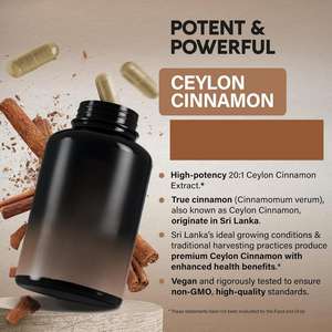 Cápsulas de Canela de Ceilán Orgánica, Suplemento Antioxidante para Adultos, Mejora la Energía, el Corazón y el Metabolismo, 60 Cápsulas - Product Image 4