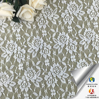 Tissu en dentelle brodée florale pivoine blanche en polyester à bas prix pour robe de mariée et lingerie