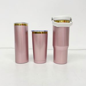 ขวดน้ำเก็บอุณหภูมิแบบพลิกฝา 30 ออนซ์ ปราศจากสาร BPA สีชมพูเงา สำหรับพิมพ์ลายแบบ Sublimation ป้องกันการรั่วซึม เก็บความร้อน-เย็น แก้วน้ำเคลือบทอง 20 ออนซ์ สำหรับเดินทาง - Product Image 2
