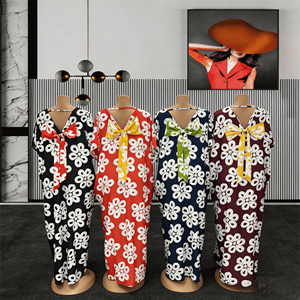 Nouvelle Robe Longue Décontractée Ample à Rayures et Col en V pour Femme Africaine, en Tissu Mélangé Élastique Teint en Fil, Manches Chauve-Souris, Collection Printemps 2026, Meilleure Vente - Product Image 6