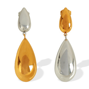 ต่างหูหยดน้ำสแตนเลสสตีลสีทองสีเงินทูโทนเครื่องประดับแฟชั่นปาร์ตี้ EH556 - Product Image 5