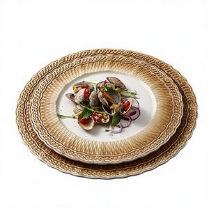 จานเซรามิคแบบนูนลาย INS เป็นมิตรกับสิ่งแวดล้อม สำหรับเสิร์ฟพิซซ่า สเต็ก พาสต้า ของหวาน ผลไม้ สลัด ถาดเสิร์ฟ จานโชว์สำหรับร้านอาหาร - Product Image 1