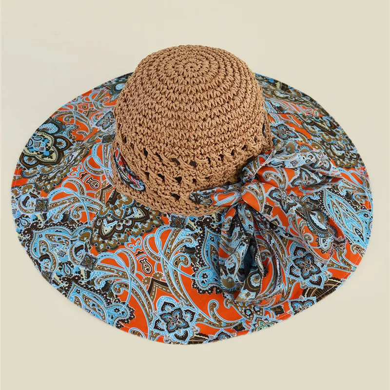 หมวกฟางกันแดดของผู้หญิง,หมวกแก๊ปปีกกว้าง UPF 50พับได้หมวกชายหาดฟล็อปปี้ดิสก์สำหรับฤดูร้อน
