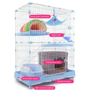 Wholesale Cheap 3-Story Home Pet Habitat Metal Large Stainless Steel Wire <b>Cat</b> Villa House <b>Cage</b> With Wheels Movable - Product Image 4