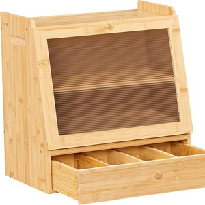 Caja de Almacenamiento de Pan de Bambú, Rectangular, con Tapa Abatible, Color Madera Natural, Organizador de Cocina y Panadería - Product Image 4