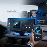 Écran de voiture 11 pouces, CarPlay sans fil, Android Auto, double caméra, caméra embarquée 4K, moniteur bébé 1080P, vision nocturne IR, affichage en écran partagé