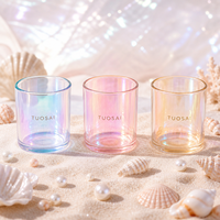 Pot à bougie en verre luxueux holographique arc-en-ciel pour la décoration de la maison, option de logo personnalisé