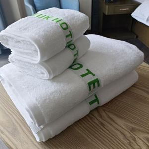 Ensemble de 3 serviettes de bain en coton 100% tissé à séchage rapide, bordure Dobby de luxe, avec logo personnalisé pour hôtel, vente en gros - Product Image 1