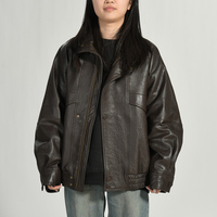 Blouson aviateur en cuir véritable pour femme, couleur unie, avec fermeture éclair, coupe ample, confortable, souple, coupe-vent et imperméable, collection automne de luxe