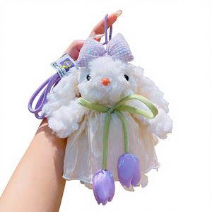 Nouveau style Porte-clés pendentif lapin en peluche dessin animé mignon à oreilles tombantes, motif de change de tenue, petit cadeau, vente en gros 20cm - Product Image 2