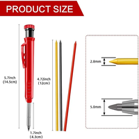 Crayon marqueur industriel DIY OEM/ODM, outils de marquage, mines de recharge, taille-crayon intégré, crayon marqueur mécanique à pointe longue pour trous profonds, 6