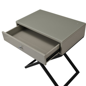 Koda 23 In Taupe Wooden End <b>Table</b> With Glass <b>Top</b> <b>Drawer</b> Metal Cross Base - Product Image 6