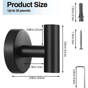 Youjuxin – crochet mural simple en acier inoxydable noir pour serviettes, pour salle de bain et toilettes, capacité de charge de 5 à 10 kg - Product Image 2