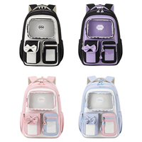 Sac à dos scolaire imperméable en tissu Oxford avec poches à nœuds pour les filles du collège en rose ou violet