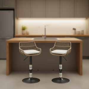 Taburetes de bar modernos de ratán, altura ajustable, giratorios, con reposapiés para cocina y comedor - Product Image 2