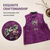 Gilet en soie Kesi pour femme, broderie française faite à la main, style néo-chinois, sans manches, avec boutons mandarin