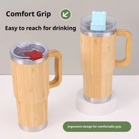 Mug Insulasi Stainless Steel untuk Pekerja Kantoran dengan Gagang Bambu Lurus, Portabel untuk Penggunaan Bisnis dan Rumah, Desain Dapat Disesuaikan