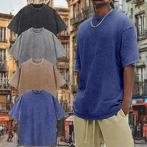 OEM 100% Cotton Men's Heavyweight Oversized Vintage T-Shirt Acid Washed Blank 230 Grams Jersey Silk Screen Printed Logo - Product Image 2
