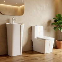 Ensemble de toilettes en céramique de luxe, WC à poser au sol et lavabos autonomes, cuvette de toilette carrée monobloc