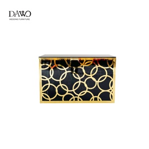Mesa Rectangular Negra con Marco Dorado Completo, Patrón de Anillo Dorado, para Banquetes de Boda, Barra de Vidrio - Product Image 2