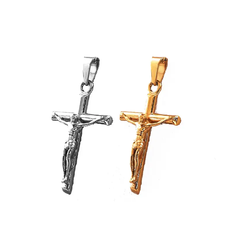 Fabrik heiß Edelstahl Jesus Kreuz Anhänger Schmuck religiösen christlichen Kreuz Kruzifix Halskette Anhänger Männer vergoldet 18 Karat