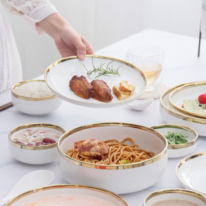 <span class=keywords><strong>2025</strong></span> Sang Trọng Bắc Âu Gốm Đồ Ăn Đặt Lò Tráng Men Sứ Bộ Đồ Ăn Với Vàng Rim Trắng Sang Trọng Tấm - Product Image 6