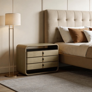 Light Luxury Three-Drawer Wooden <b>Sideboard</b> with Metal Handles Brown Dresser <b>for</b> Living Room Dining <b>Kitchen</b> or Hotel Use - Product Image 6