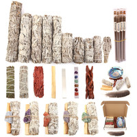 Kit de purification spirituelle : plumes, Palo Santo, coquille d'ormeau, support trépied, bouquet de sauge blanche de Californie, bâtonnets d'encens pour fumigation