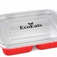 Conteneur alimentaire rectangulaire jetable rouge transparent sans BPA, recyclable, 550 ml, double paroi, couvercle anti-fuite, compatible micro-ondes pour le déjeuner