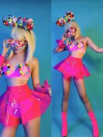 Ensemble jupe mini en polyester couleur bonbon avec pompons et bandeau oreilles de Mickey - Costume de danseuse pour scène, boîte de nuit, bar Gogo pour adulte
