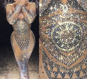 奢华弹力bodcon透视水晶俱乐部长裙女士穿水钻晚礼服性感舞会礼服 - Product Image 3