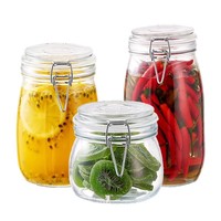 Fournisseur chinois 1l 1.5l 1.5l 2200ml 3300ml grand gallon cuisine récipient de stockage des aliments pot en verre carré avec serrure à clip en métal