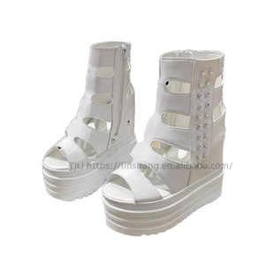 Women Summer New Rivet <b>Wedge</b> <b>Sandals</b> Thick Sole <b>Platform</b> Hollow Small Fish Mouth Roman <b>Sandals</b> - Product Image 5