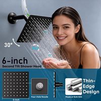 Système de douche cascade Honajo avec deux douches de 6 pouces, robinet à main, finition noir mat, laiton et acier inoxydable