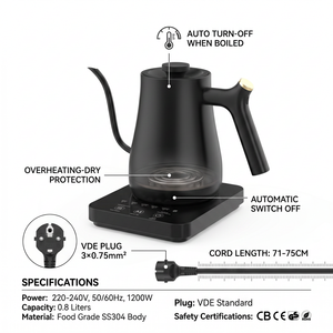 Bouilloire connectée sans fil à bec long et étroit pour thé, avec couvercle à affichage numérique, en acier inoxydable - Product Image 2