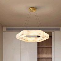 Lampe suspendue LED minimaliste en cuivre et marbre naturel, bloc rectangulaire long, hauteur réglable, pour table à manger, bar, ensemble de lampes luxueuses