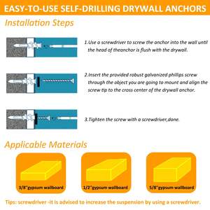 Self Drilling Drywall <strong>Anchors</strong> Dry and Screws <strong>Kit</strong> for Drywall,52 Threaded Plastic Sheetrock <strong>Anchors</strong> + 52#8 X 1-1/4'' Screws - Product Image 5