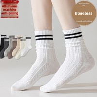 Chaussettes mi-mollet pour femme en fil de coton peigné, à motif imprimé rayé chiné, sans couture à une aiguille, antidérapantes, décontractées, Printemps-Été