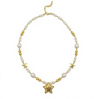 Collier en laiton jaune naturel avec perles artificielles en forme d'étoile plaqué or 18 carats de 16 pouces pour l'anniversaire des femmes